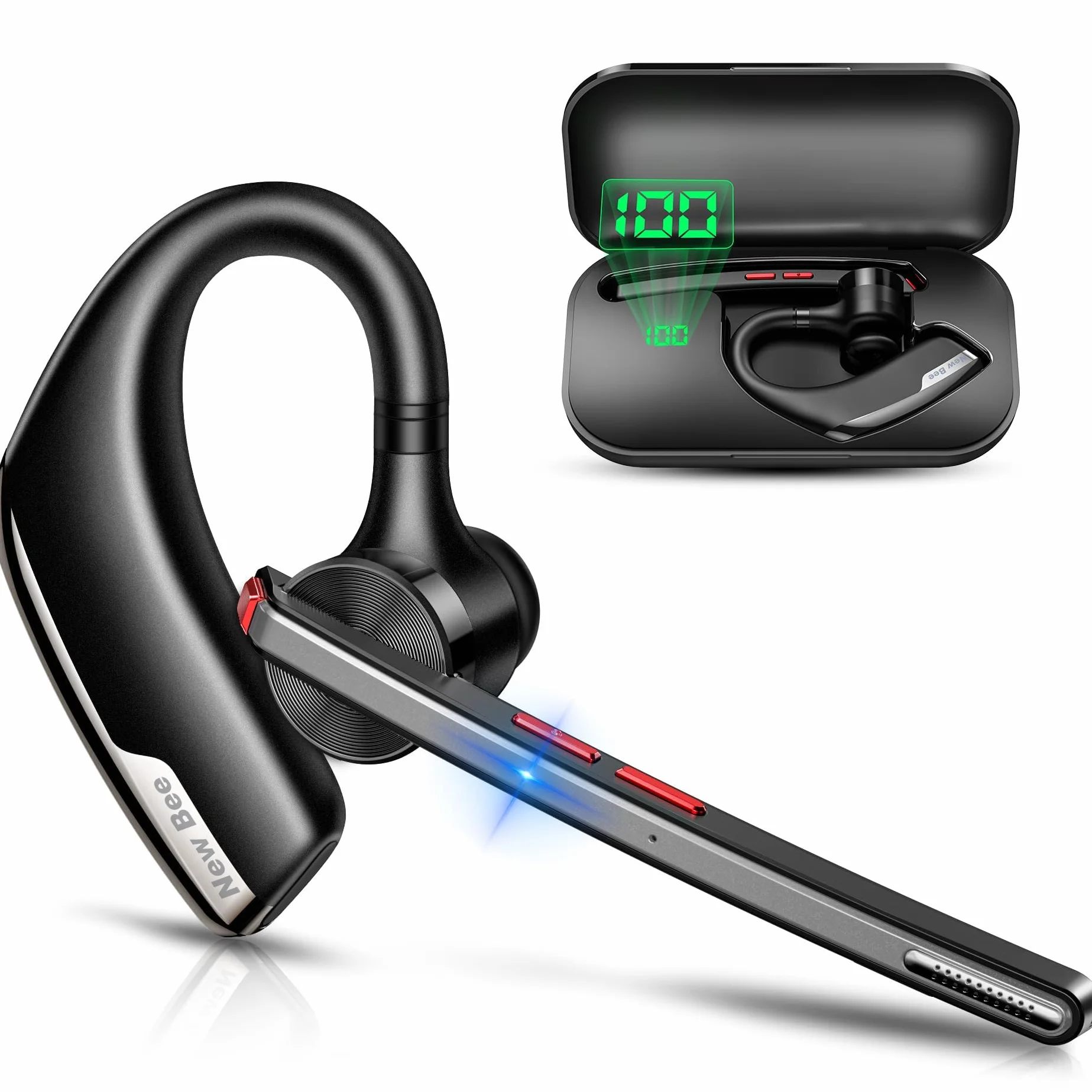New Bee Auriculares Manos Libres V5.2 Auricular Bluetooth Inalámbrico Negocio con Micrófono con Doble ENC Cancelación de Ruidos Auricular de Ergonomía Peso Ultraligero