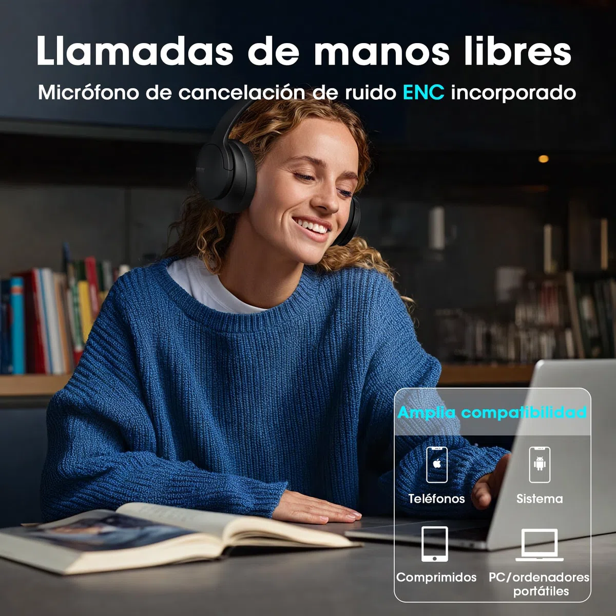 DOQAUS Auriculares Inalámbricos Bluetooth Diadema, Cascos Inalámbricos Bluetooth con 90 Horas de Batería, App con 9 Modos EQ, Bluetooth 5.4, Sonido HiFi, Plegables con Micrófono, Negro