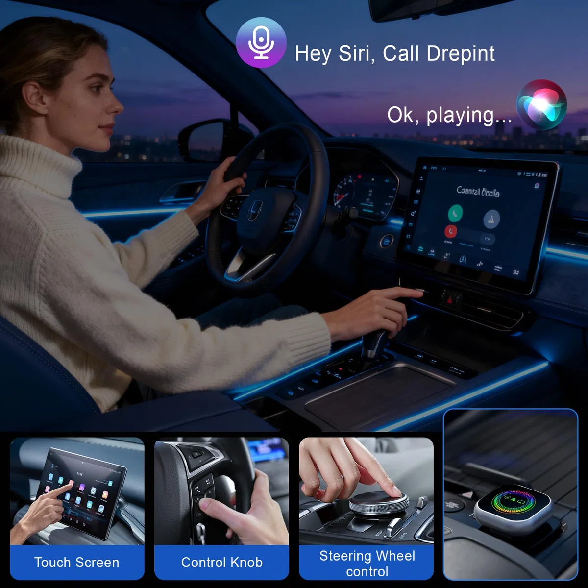 Adaptador Inalámbrico CarPlay y Android Auto, 3 en 1convierte con Cable a inalámbrico, Transmisión Inteligente de Pantalla, Plug & Play Compatible con iOS 10 10+/Android 11+ (Coches 2016+)