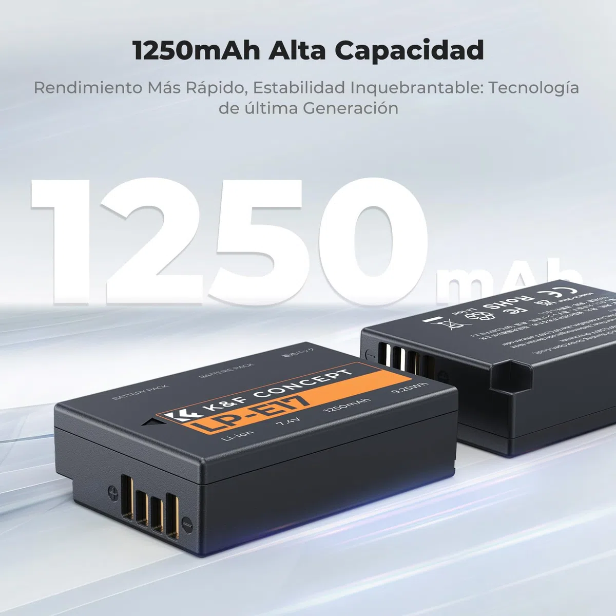 K&F CONCEPT LP-E17 2 Pack Batería de Repuesto con Cargador Dual USB, 1250mAh Compatible con Cámara Canon EOS RP Rebel T8i SL2 SL3 T6i T6s T7i EOS M3 M5 M6 Mark II 200D 77D 750D 760D 800D