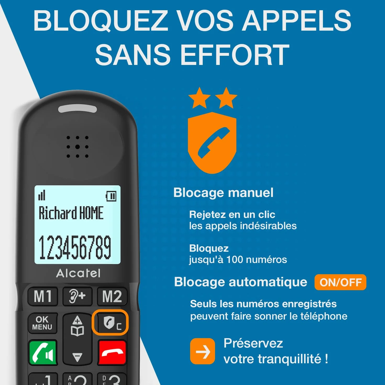 ALCATEL XL685 - Teléfono Inalámbrico DECT Senior Tamaño XL - Pantalla Gráfica - Teclas Grandes - Audio Boost - Manos Libres - Bloqueo de Llamadas - Negro