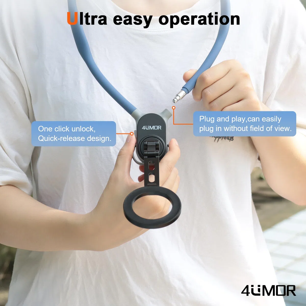 4UMOR Soporte Magnético de Cuello para Teléfono Compatible con iPhone y Android Collarín Telefónico Soporte Antivibración Libre Manos Ideal para POV/Vlog, Viajes, Transmisiones en Vivo y Deportivas