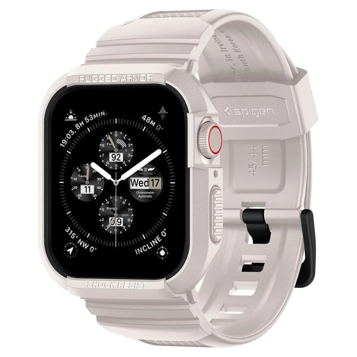 Spigen Funda y Correa Rugged Armor Pro de TPU Compatible con Apple Watch Series 9 8 7 45mm y Series SE2 6 5 SE 4 44mm
