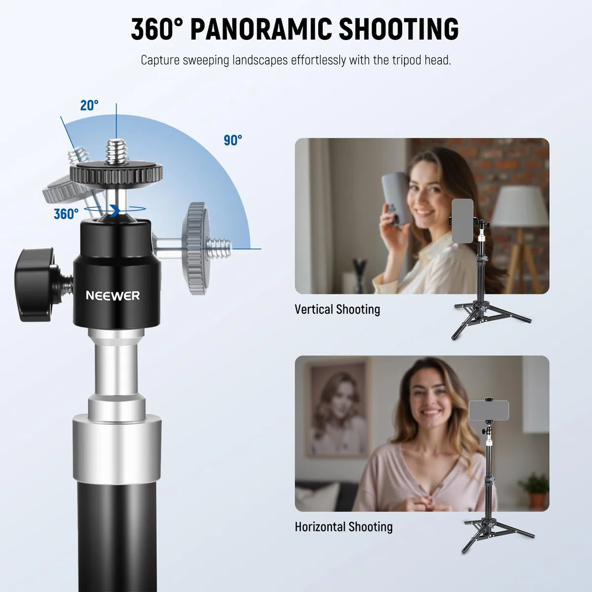 NEEWER Webcam Trípode Escritorio, Minicámara Trípode Mesa con Soporte Teléfono, Compatible con iPhone, Logitech Anker Emeet, Aro Luz para Gabación de Video, Transmisión en Vivo, Zoom Call, ST45B