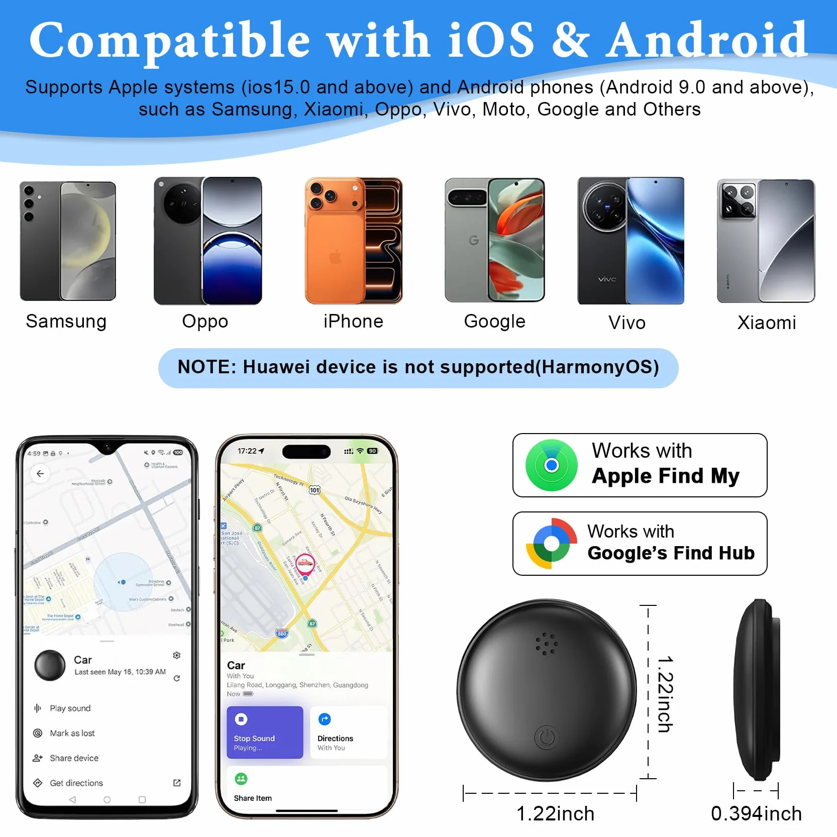 GPS Coche Localizador, Localizador GPS para Coche Compatible con iOS e Android, Magnético Rastreador GPS, Seguimiento en Tiempo Real Air Tracker Android para vehículo,Sin Suscripción,Auto/Moto
