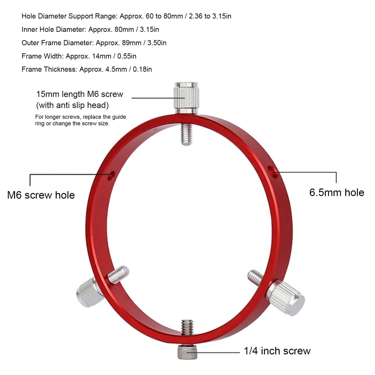Anillo de Alcance Guía de 80 Mm de Diámetro, Soporte de Anillo Buscador de Telescopio Astronómico, Accesorio de Tornillo Estable Ensanchado de 14 Mm para Tubo de Telescopio de