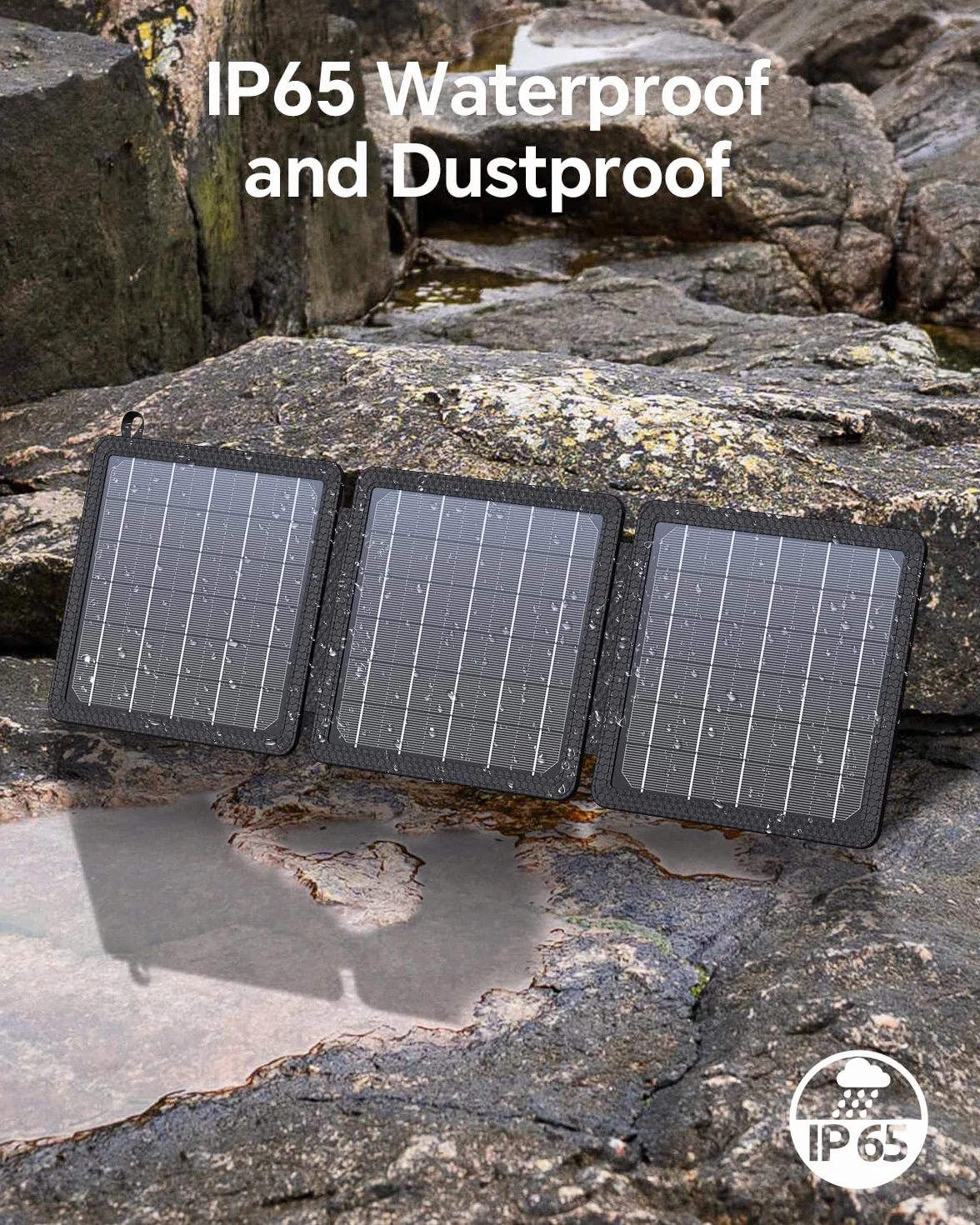Panel Solar Portatil 15W, Cargador Solar de con Salida USB-C/USB Compatible con Teléfonos y Tabletas, Eficiencia de Conversión del 24%, Impermeable IPX4 para Camping y Emergencia Apagones