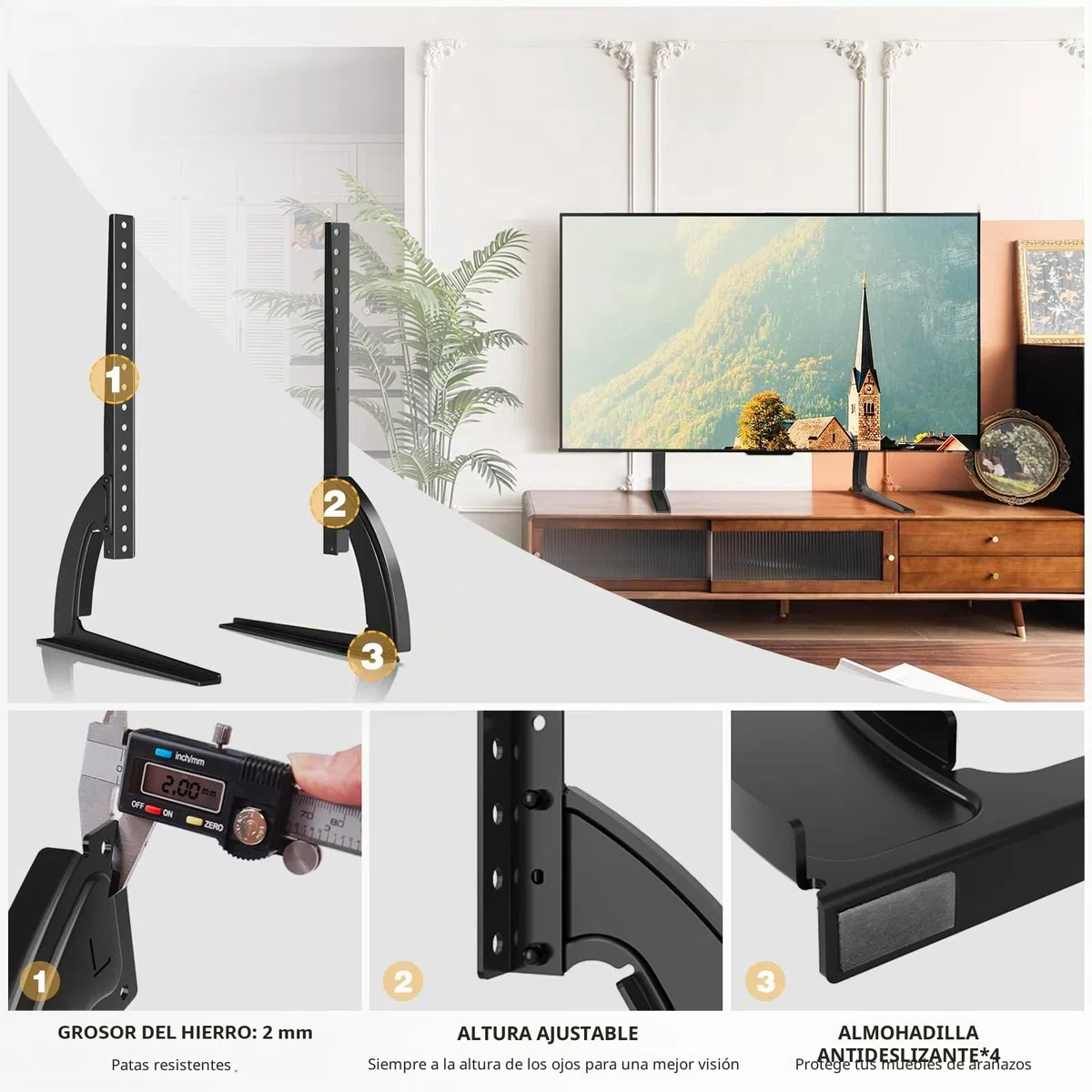 RFIVER - Base Universal para TV con Patas y Ajuste de Altura para la mayoría de televisores LCD o LED de Pantalla Plana de 32 a 55 Pulgadas, Mesa con Pedestal, VESA máx. de hasta 800 x 400 mm