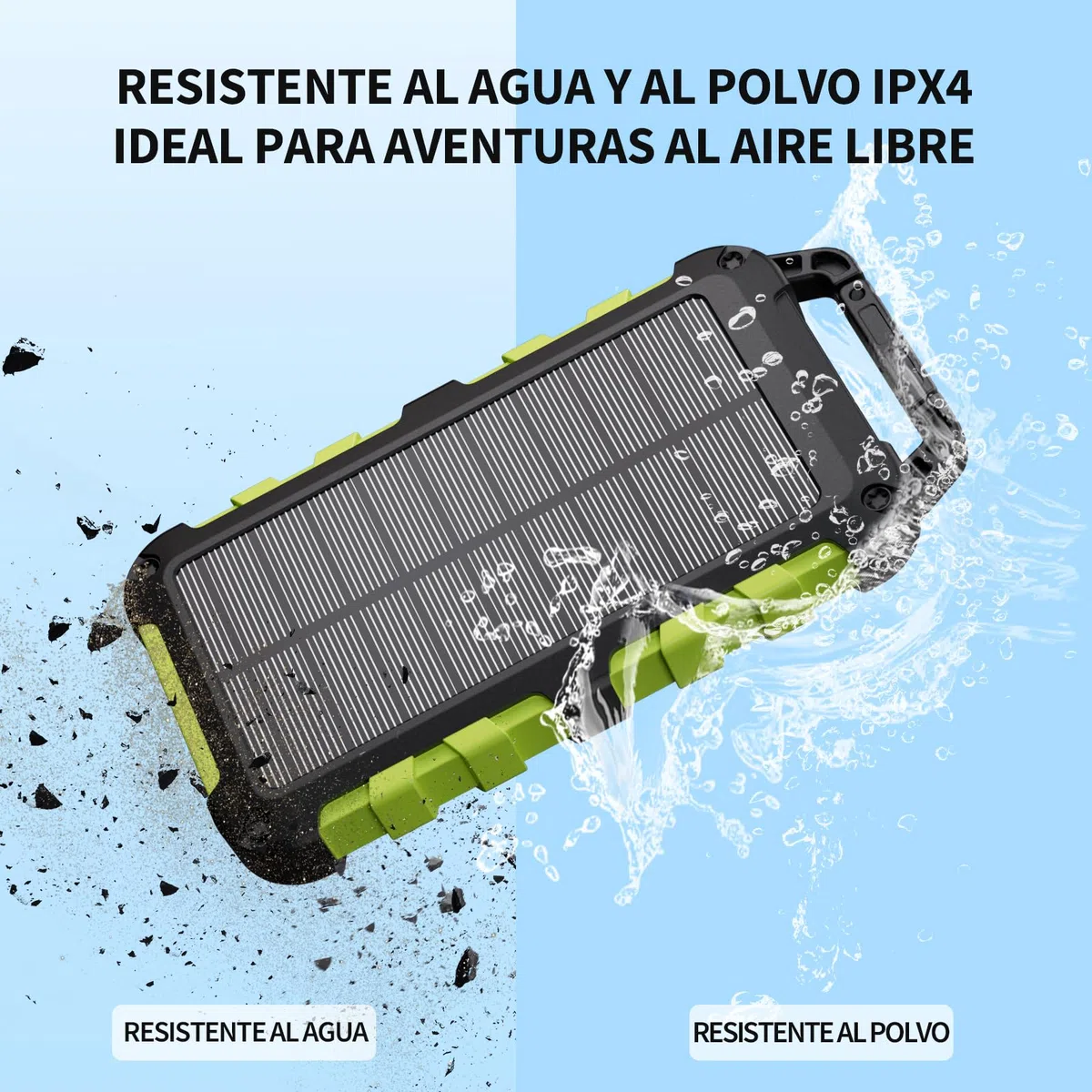 Cargador Solar 10000mAh Power Bank Solar, Bateria Externa con Carga Rápida 22,5 W Impermeable IPX4 2 Puertos USB + Linterna LED Compatible con Smartphones Tablets Camping y Emergencias Verde