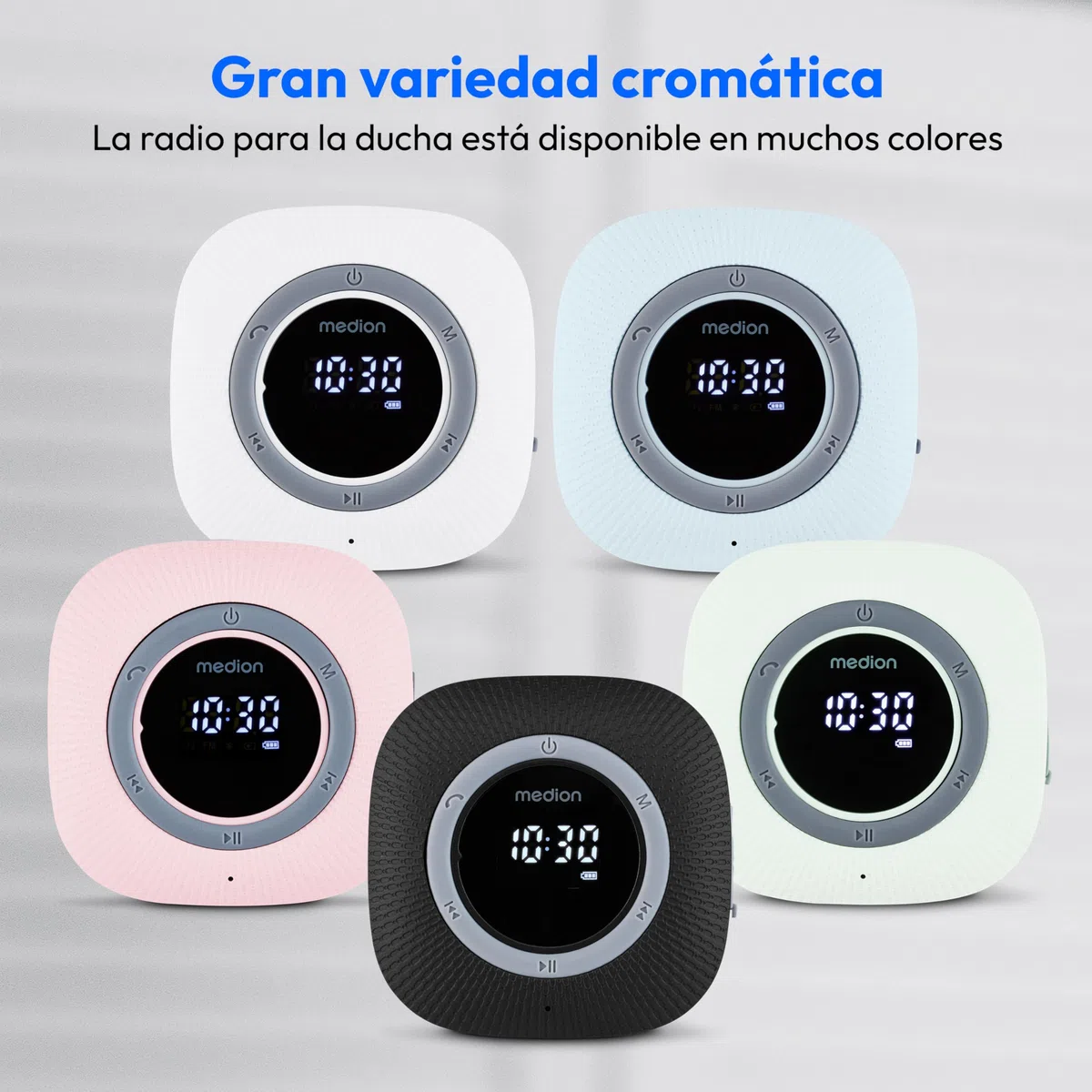 MEDION P66096 Radio de Ducha con Bluetooth (Radio de baño, Radio FM, Ventosa, Pantalla LED, Impermeable IPX6, batería Recargable integrada, MD43884) Rosa
