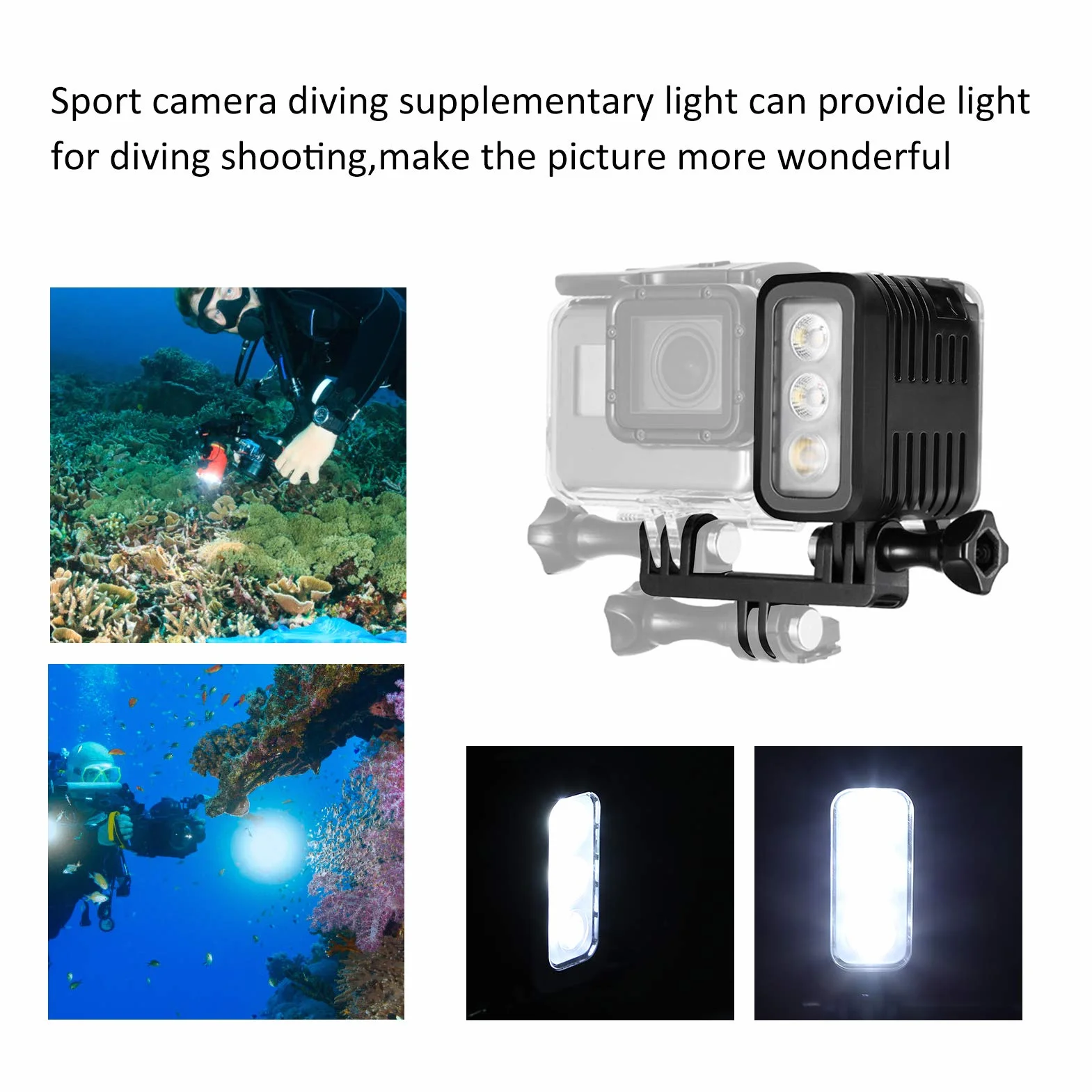 Luz de Vídeo LED Impermeable Regulable de Alta Potencia de 45m, Luz de Relleno de Buceo de Vídeo LED Impermeable, para Cámara de Movimiento GoPro Hero 4