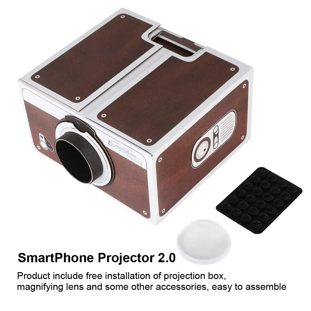 Mini proyector de teléfono bricolaje cine portátil en casa, juguete plegable de proyección de cartón de ampliación 8X se ajusta hasta el teléfono inteligente de 5,8 pulgadas