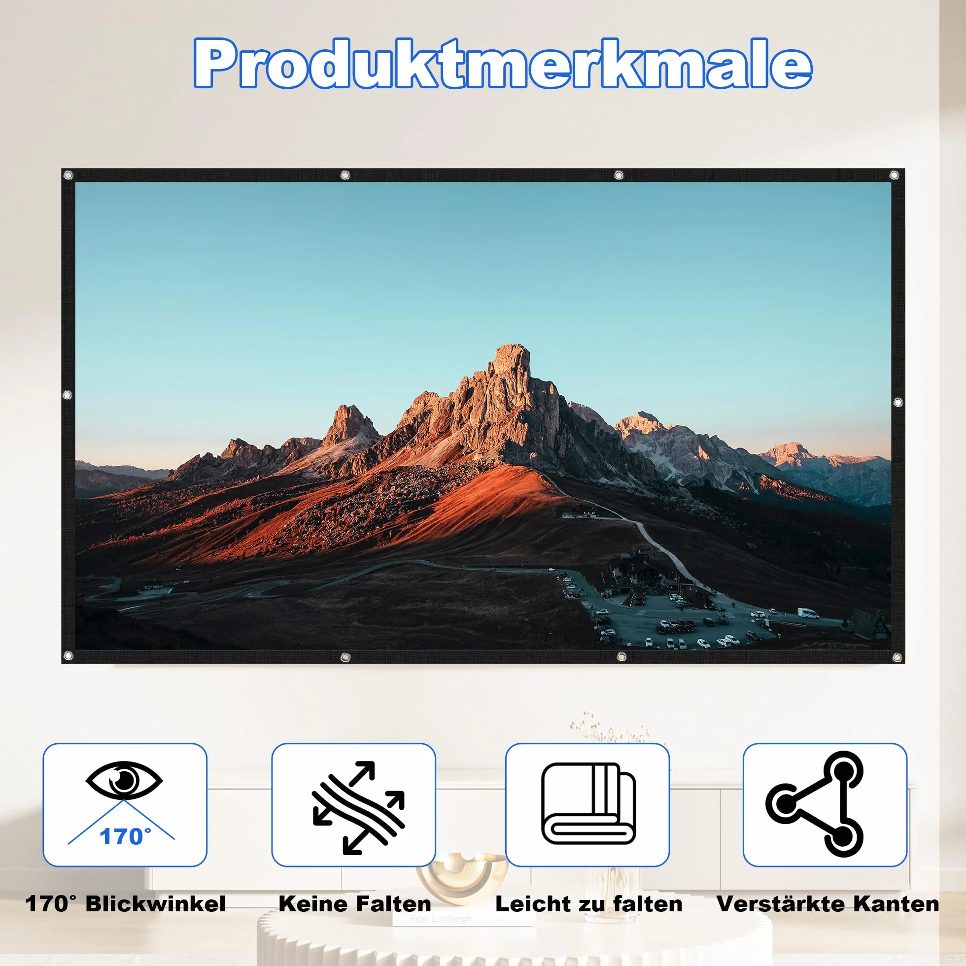 Pantalla Proyector 100 Pulgadas, 16:9 4K Full HD Portátil Pantalla, Antiarrugas Lavable Tela Proyector para Exterior Camping Fiesta Hogar