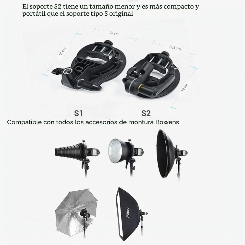 Godox S2 Speedlite S-Type Soporte Bowens Mount, para Godox V1 AD200Pro II AD400Pro AD200 V860II TT685 TT600 TT350, Control preciso de inclinación