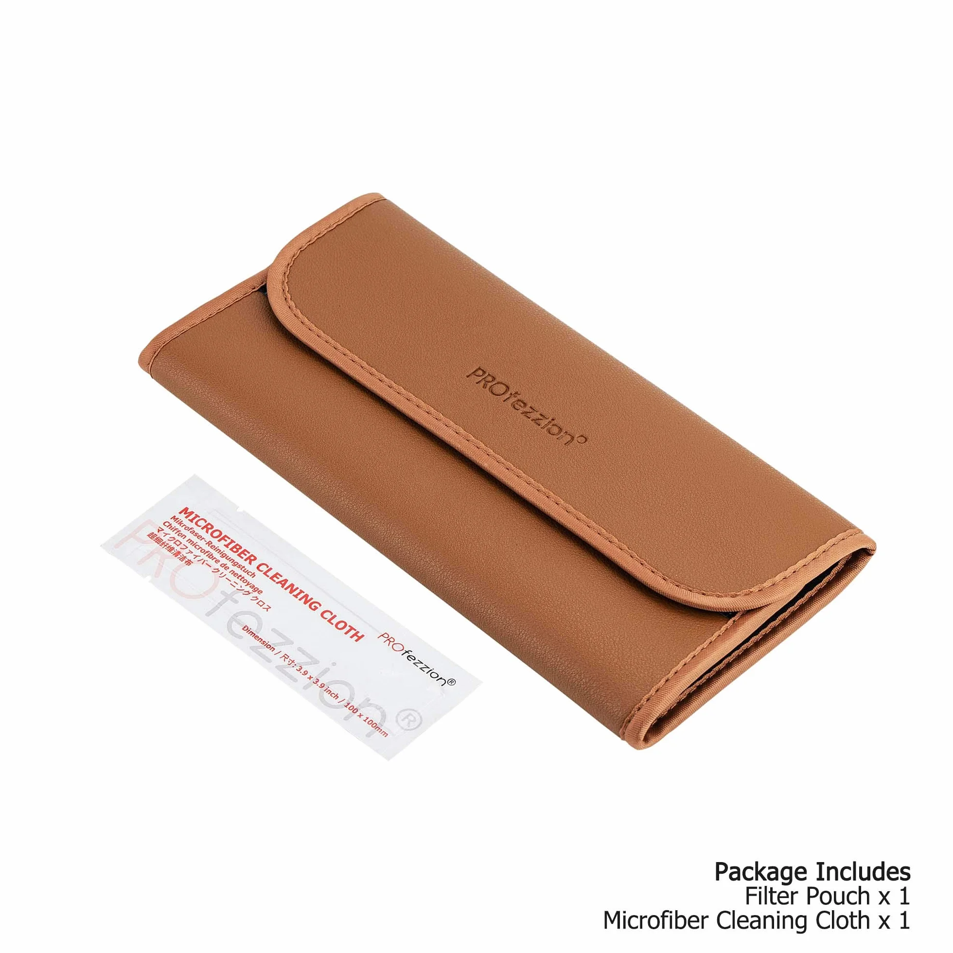 PROfezzion Estuche de Filtro con 4 Bolsillos para Lente Redondo ND CPL UV de hasta 82mm - Almacenamiento con Paño de Limpieza de Microfibra, Marrón