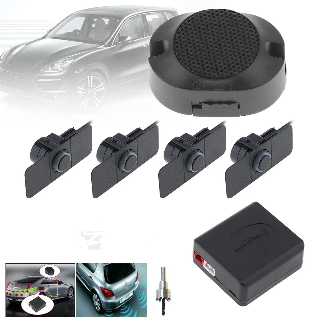 Sistema de Radar de Reserva Reversa del Coche 4 Sensores de Estacionamie(Negro) nto Sistema de Radar de Respaldo Reversa del Coche con Alas