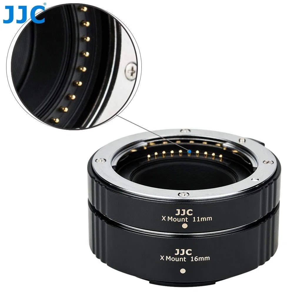 Tubo de extensión AF con Enfoque automático JJC para cámaras Fujifilm X-T50, X-T30II, X-T30III, X-T30, X-T20 con Montura X y exposición TTL para fotografía de Primeros Planos (Juego de 11 mm/16 mm)