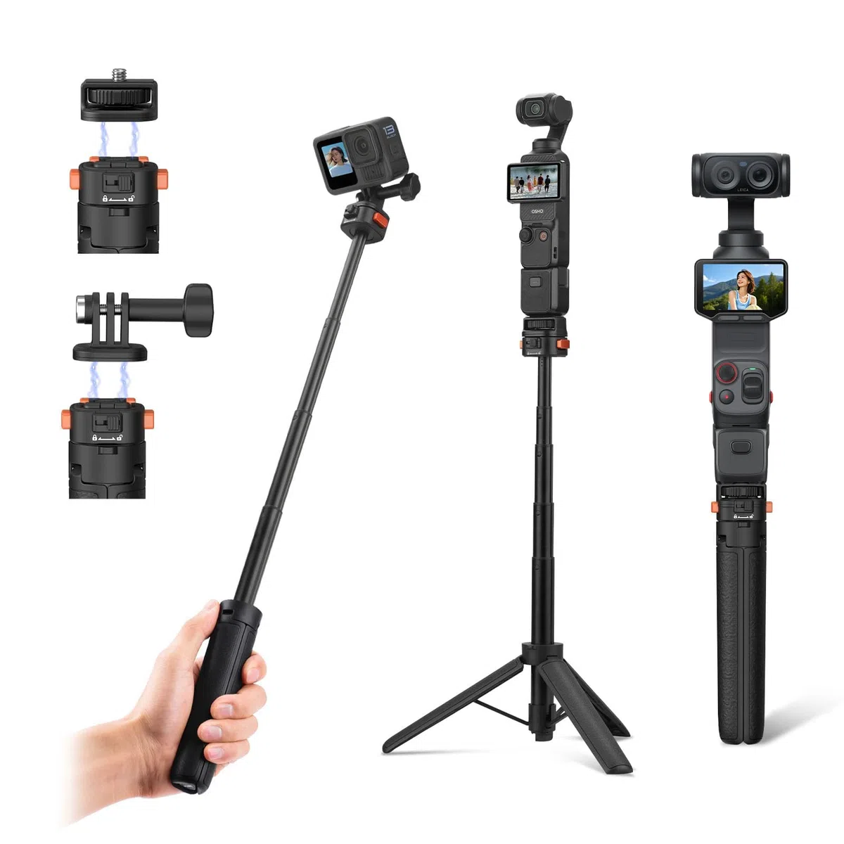Osmo Pocket 3 - Tripode para cámara de acción Go Pro y DJI Action 5 Pro, soporte extensible de mano con liberación rápida 1/4 pulgadas