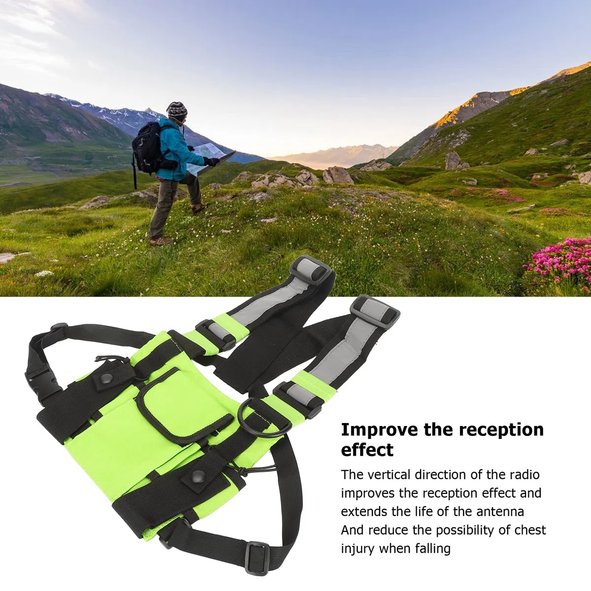 Bolsa de Arnés de Radio, Aparejo de Soporte de Arnés de Pecho de Radio Universal, Arnés de Pecho de Radio Walkie Talkies con Correas de Hombro Ajustables
