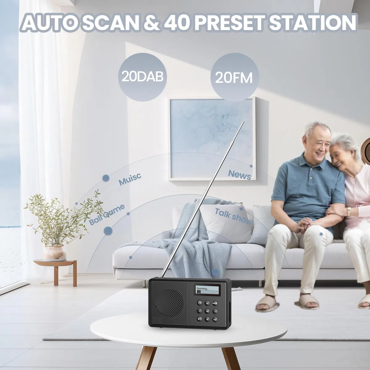Arafuna Radio Portatil Pequeña Recargable, Radio FM/Dab con 40 Emisoras Presintonizadas, Radios Pequeñas Digitales con Temporizador De Apagado, Despertador Doble