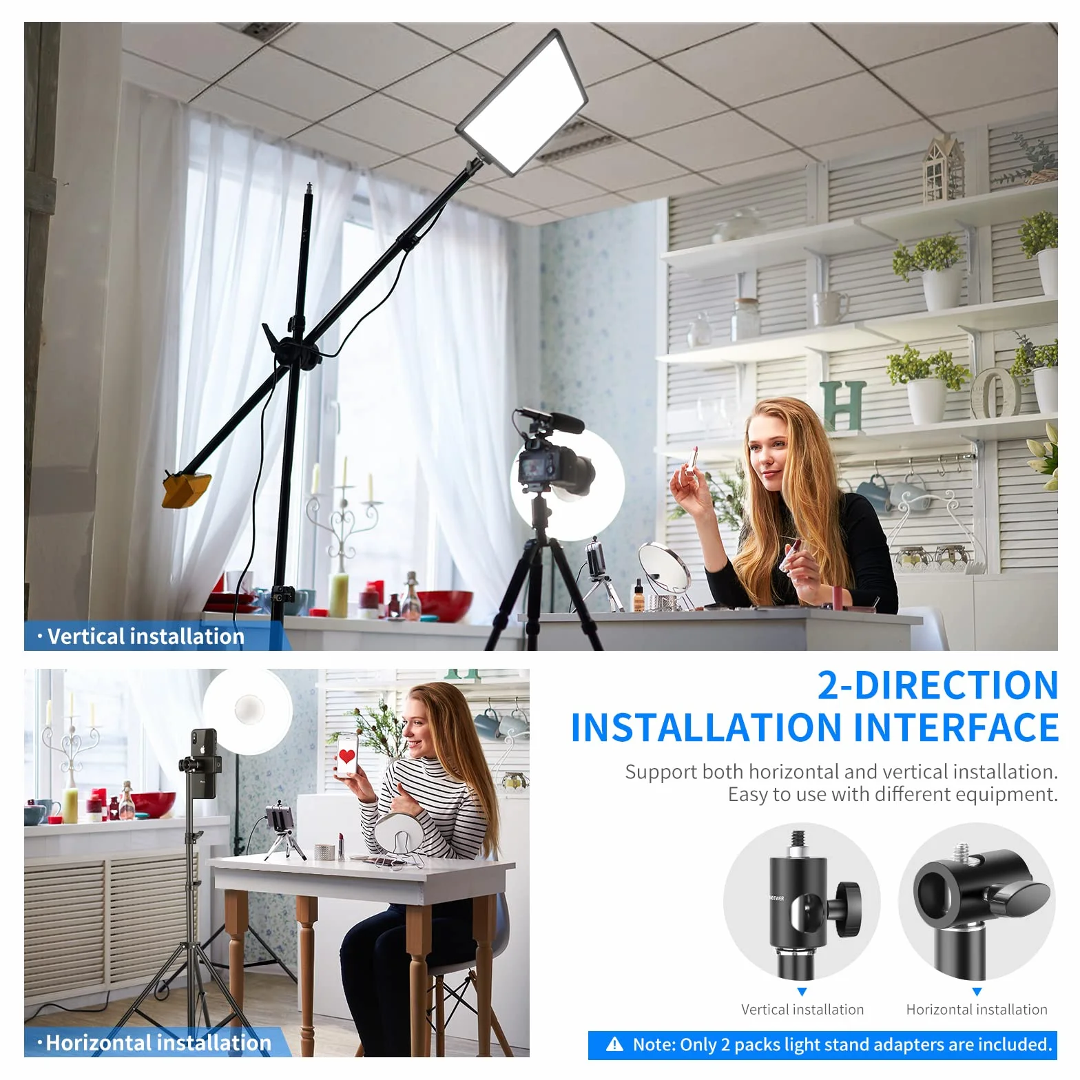 NEEWER Adaptador Conversión Rápida con Tornillo 1/4" (Paquete de 2), Adaptadores Multifuncional Puntas Soportes Luz para Montaje Monitores Estudio, Montura Cámara Trípodes Luz Fotografía Video— ST12