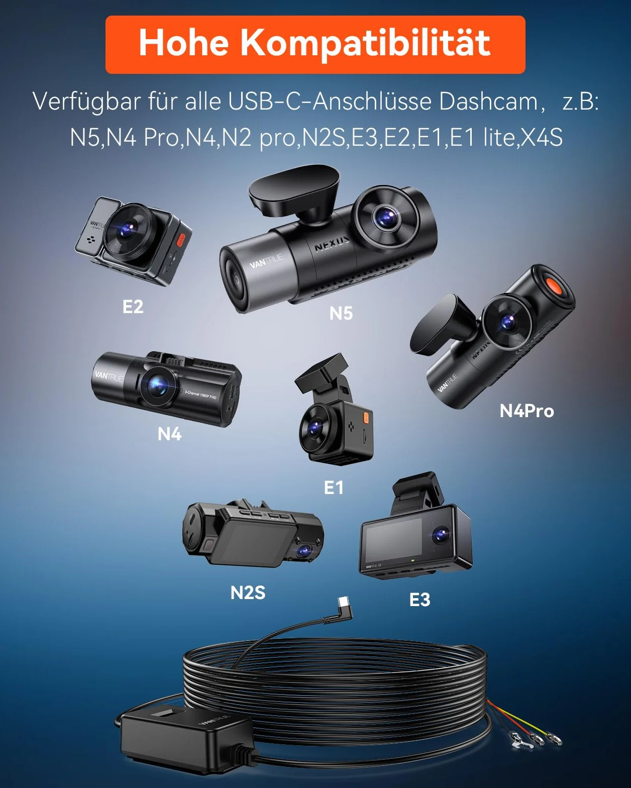 VANTRUE USB-C Display Hardwire Kit con 3 Stages Acc Cable para Dash CAM 11.6/23.6V 12/24V 12.4/24.4V a 5V Portafusibles con protección de bajo Voltaje 24H. Modo de estacionamiento
