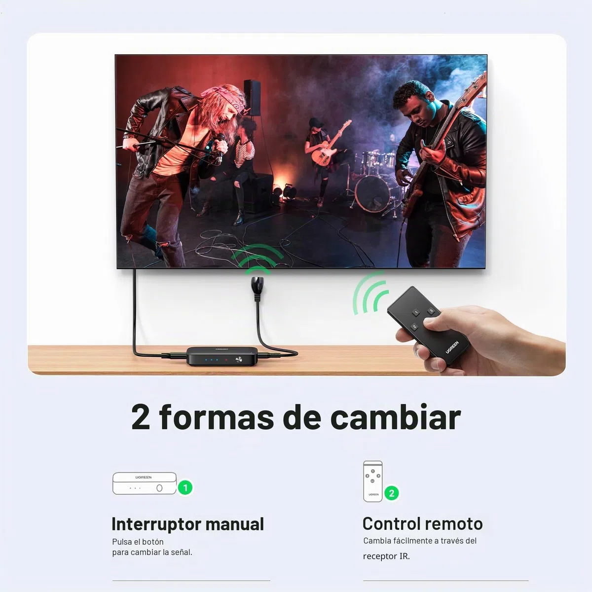 UGREEN HDMI Switch 3 Entradas a 1 Salida, Conmutador 3D 4K@30Hz, Ladron con Mando a Distancia Compatible con PS4 PS5 Xbox Chromecast DVD BLU-Ray Satélite PC TV Stick Box