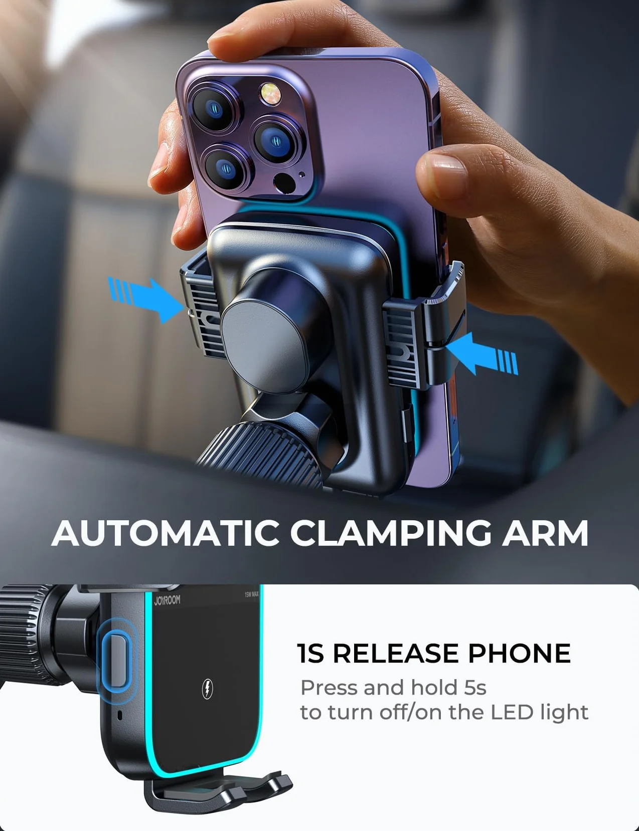 JOYROOM 15W Qi Cargador Inalambrico Coche,【Doble Bobina】 Soporte Coche Magsafe con Sujeción Automática, Fast Wireless Car Charger para iPhone 16/1513/12/Pro/Sumsang Galaxy S23/S22/S21/S20/Note 20