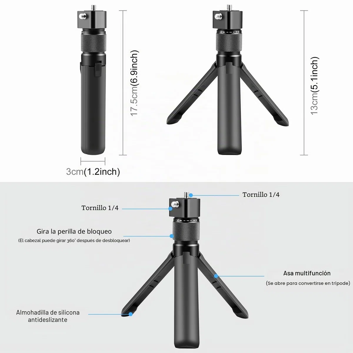 Insta 360 X4/X3 Bullet Time Handle - Trípode giratorio para DJI Pocket 3/Go Pro, trípode de escritorio PULUZ para cámara de acción, palo selfie