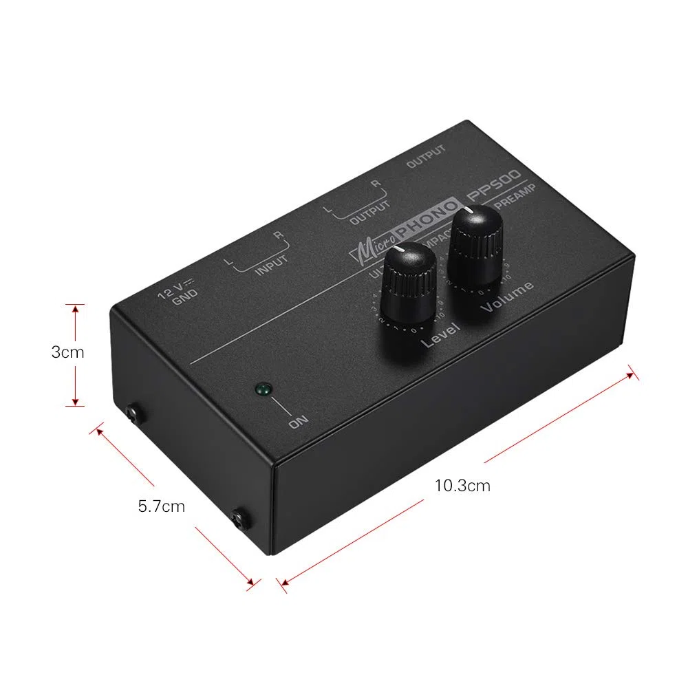 Kalaok Preamplificador Phono Preamp ultracompacto con controles de nivel y volumen Entrada y salida RCA Interfaces de salida TRS de 1/4"