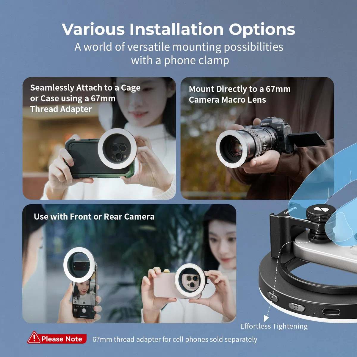 SMALLRIG Anillo de Luz LED para Video Vibe P30 de 67 mm, Luz Bicolor Compacta del Tamaño de un Polvo con Alto CRI ≥90, Compatible con Soportes/Estuches/Lentes para Teléfonos de 67 mm - 4873