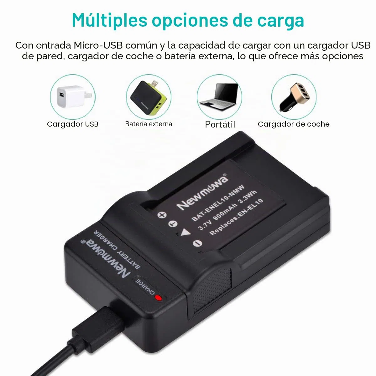 Newmowa EN-EL10 Batería (2-Pack) y Kit Cargador USB portátil para Coolpix S60, S80, S200, S202, S203, S205, S210, S220, S225, S230, S500, S510, S520, S570, S600, S700, S3000, S4000, S5100