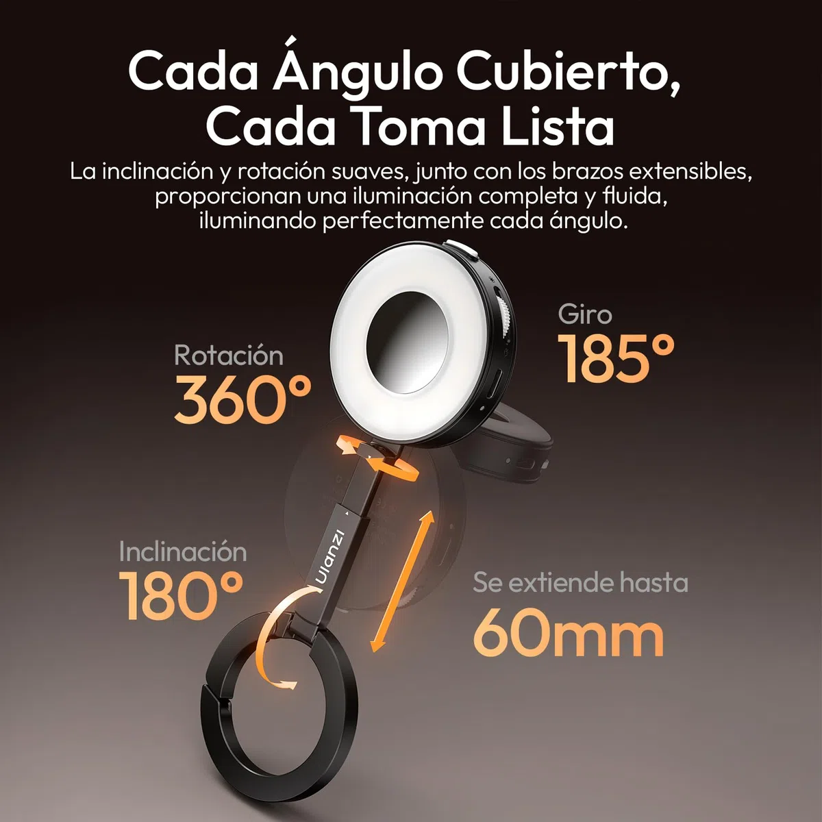 ULANZI ML05 Luz Magnética para Selfie para iPhone, LED Anular con Doble Imán y Espejo, 9000 K CRI≥97, Luz para Móvil con Iluminación Gran Angular, Ideal para Vlog, Foto y Grabaciones de Vídeo