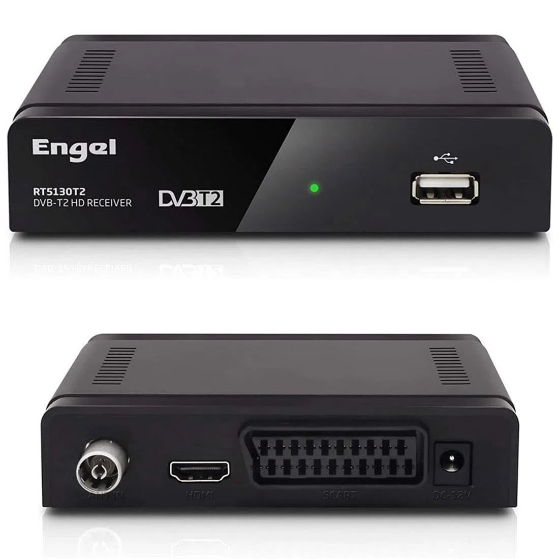 Engel RT5130B Receptor TDT DVB-T2 HD Grabador con Función Timeshift y PVR USB Reproduce MKV H264 MP3 JPEG Salida HDMI Compatible MPEG2 Ideal para TV Digital Terrestre