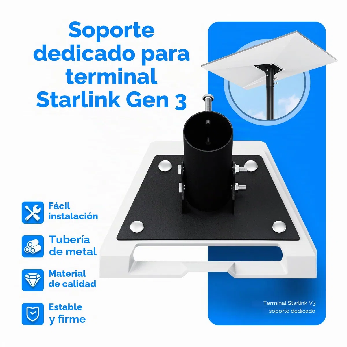 Soporte ajustable Starlink Gen 3, adaptador de tubo Starlink Gen 3, para base de montaje Starlink V3, placa de montaje ajustable Starlink V3, diámetro del tubo de 1,73 (4,4 cm) pulgadas