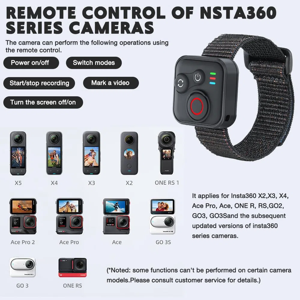 Blueteeth Remote Control for GoPro Hero 13/12/11/Insta360 X5/X4/X3/Ace Pro 2/Ace Pro/GO3S/GO3/IOS/Android, Inalámbrico Inteligente Mando a Distancia con Muñeca y Cable de Carga USB para GoPro