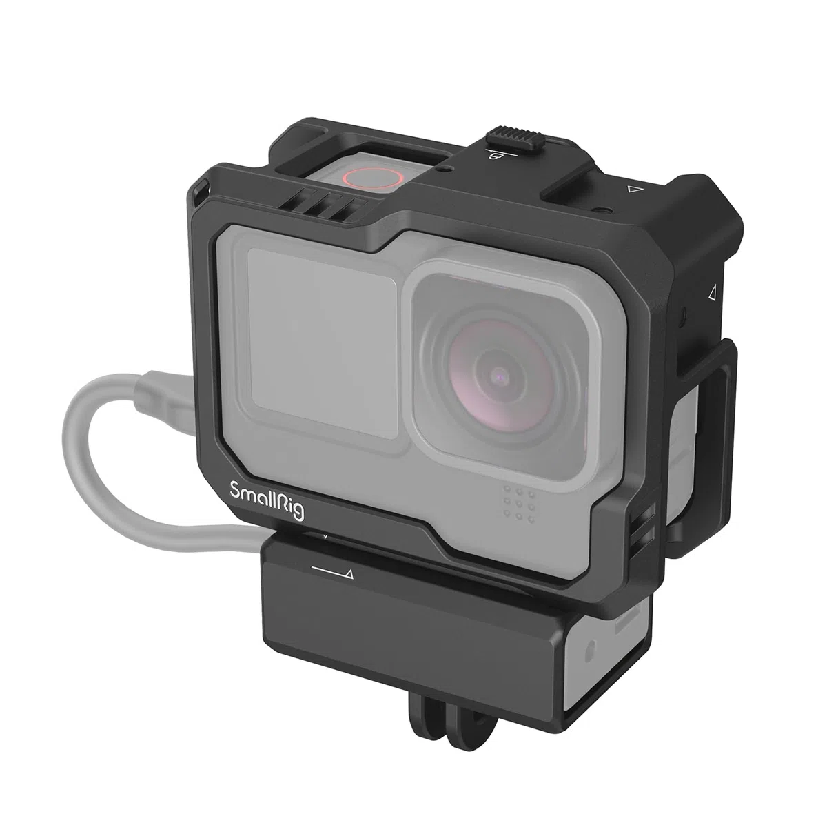 SMALLRIG Hero 13 / Hero 12 / Hero11 / Hero 10 / Hero 9 Jaula Negra para GoPro, con 2 Soportes de Cold Shoe para GoPro Light Mod y micrófono Común, luz de Video LED - 3083C
