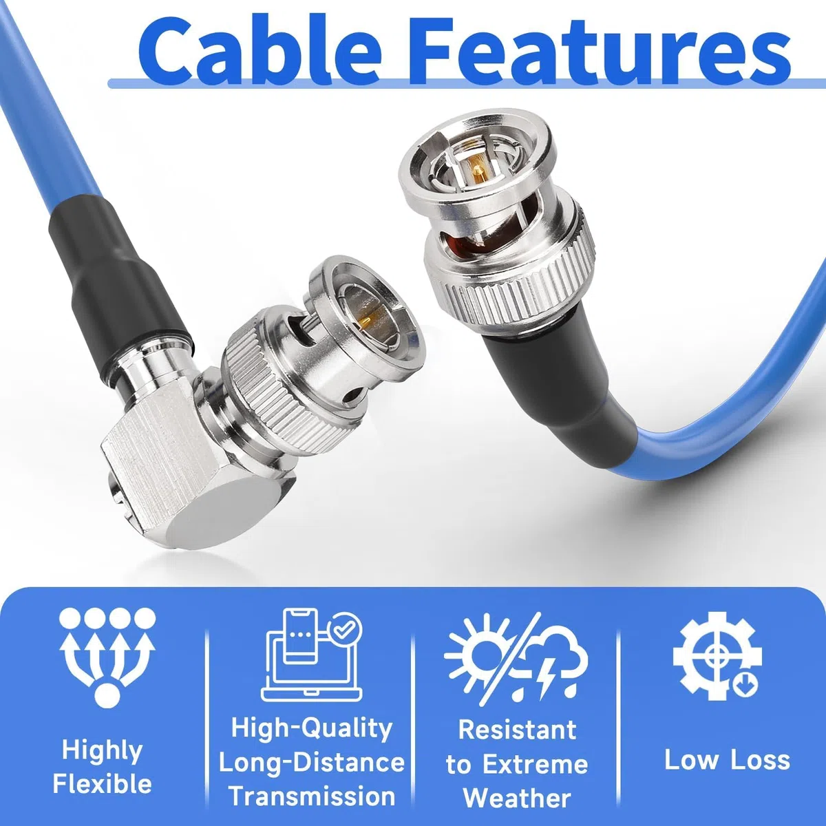Superbat Cable SDI BNC 3G/6G/12G 5m, Cable 75 Ohm RG6 de Video SDI Macho a Macho en Ángulo Recto para Cámara Transmisión Monitor CCTV Convertidor SDI Compatible con 4K/8K/12G-SDI (Dual Link)