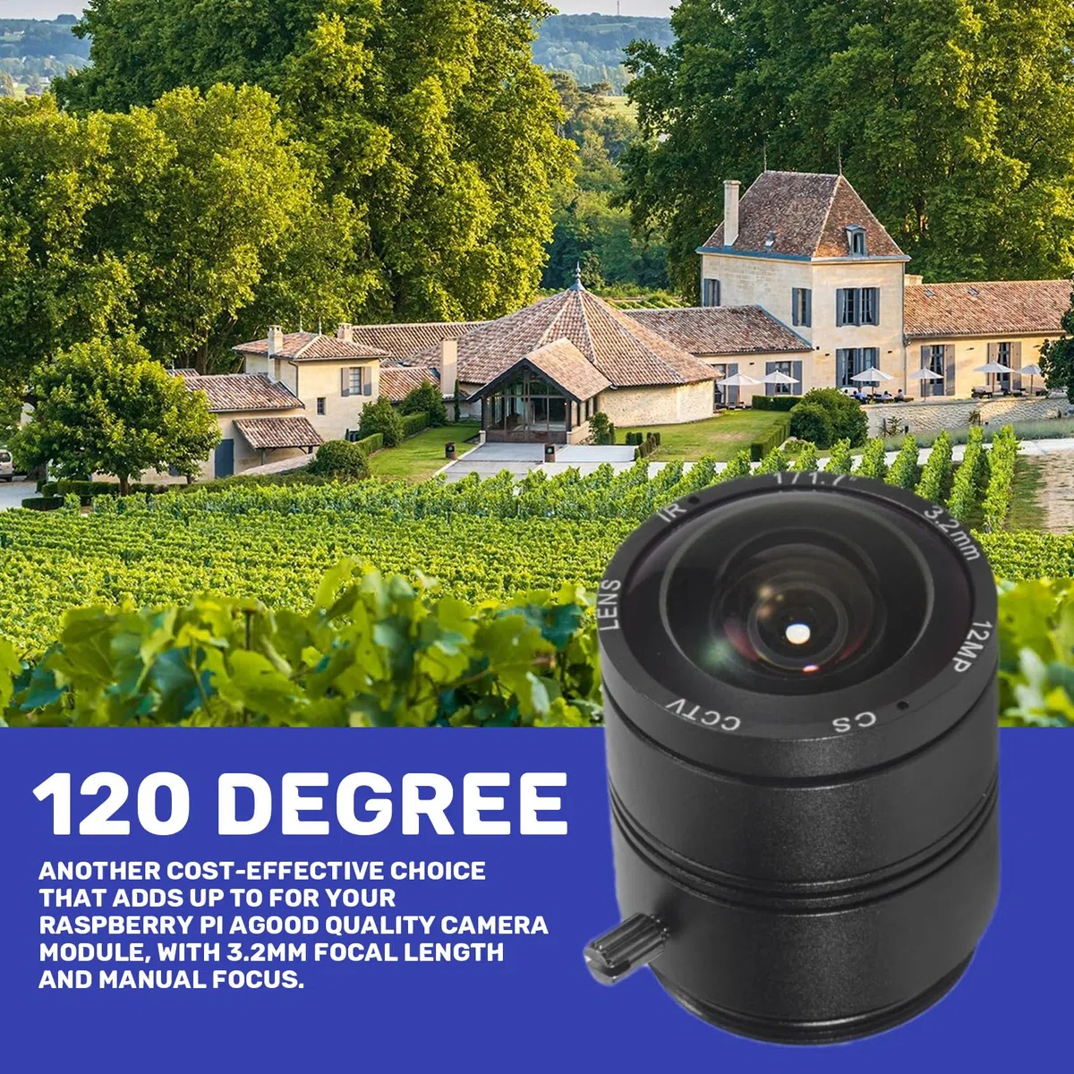 Lente Ultra Gran Angular de 120 Grados para CáMara HQ, Distancia de 3,2 Mm con Enfoque Manual