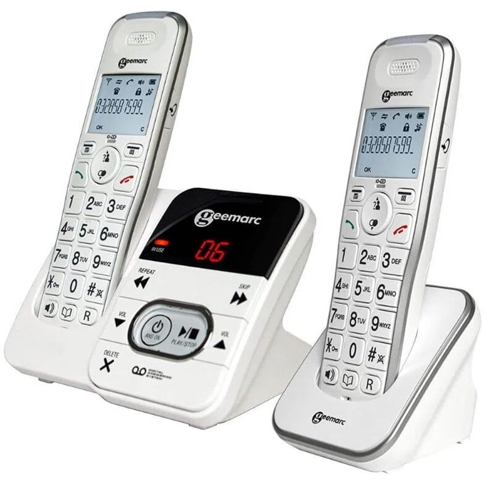 Geemarc - Amplidect 295-2 Teléfono Dúo Inalámbrico con Contestador Automático - Timbre Fuerte Ajustable (+80dB) con Flash | Identificador de Llamadas - Compatible con Audífonos