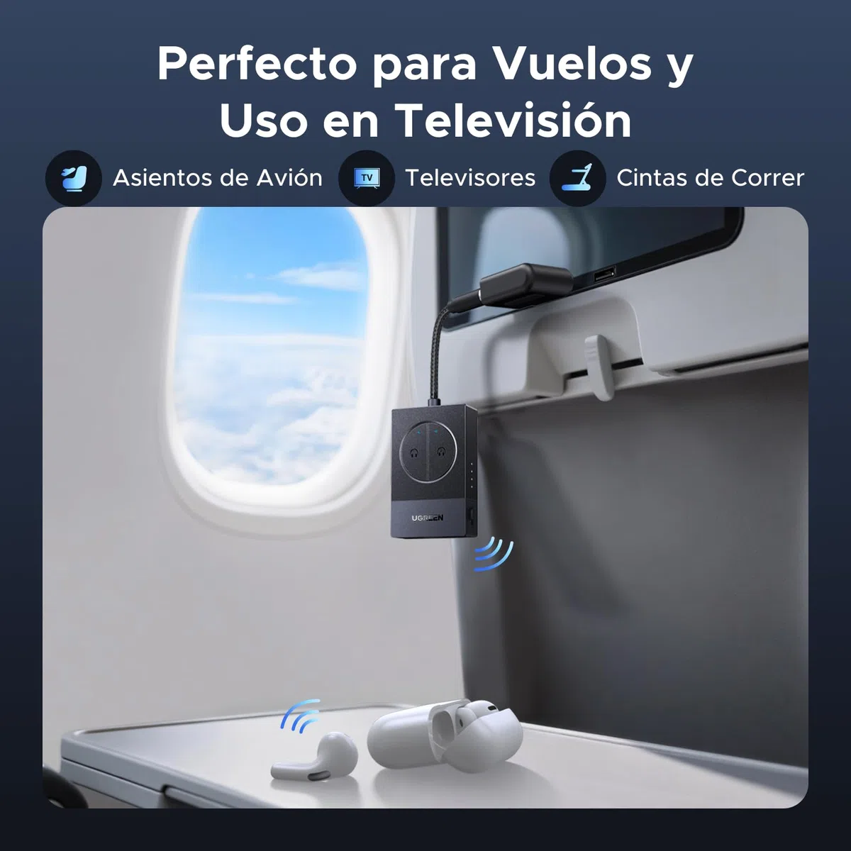 UGREEN Transmisor Bluetooth 5.4 para TV Avión Aux 3.5 mm Adaptador Transmisor Bluetooth Audio para Auriculares Altavoces