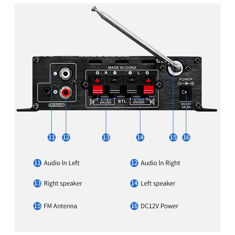 Amplificador Estéreo AK360 para el Hogar y el Coche, Amplificador de Radio con Reproducción Sin Pérdidas USB, Amplificador de Sonido HiFi Bluetooth 5,0