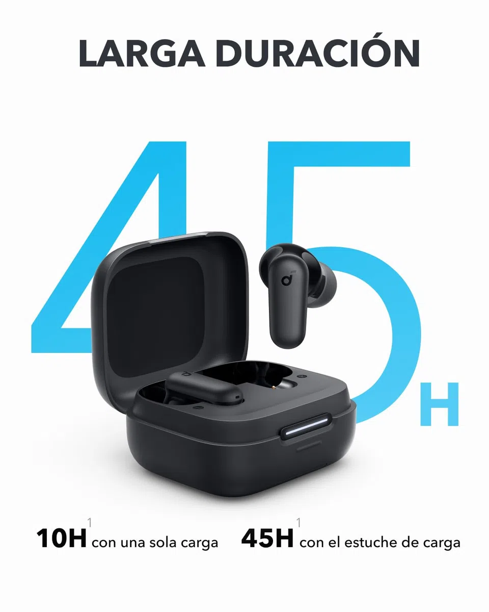 Soundcore P30i Auriculares Inalámbricos Bluetooth con Cancelación de Ruido de Anker, Cancelación de Ruido Potente e Inteligente, Graves Potentes, 45 Horas, Estuche 2 en 1 y Soporte para el Móvil, IP54