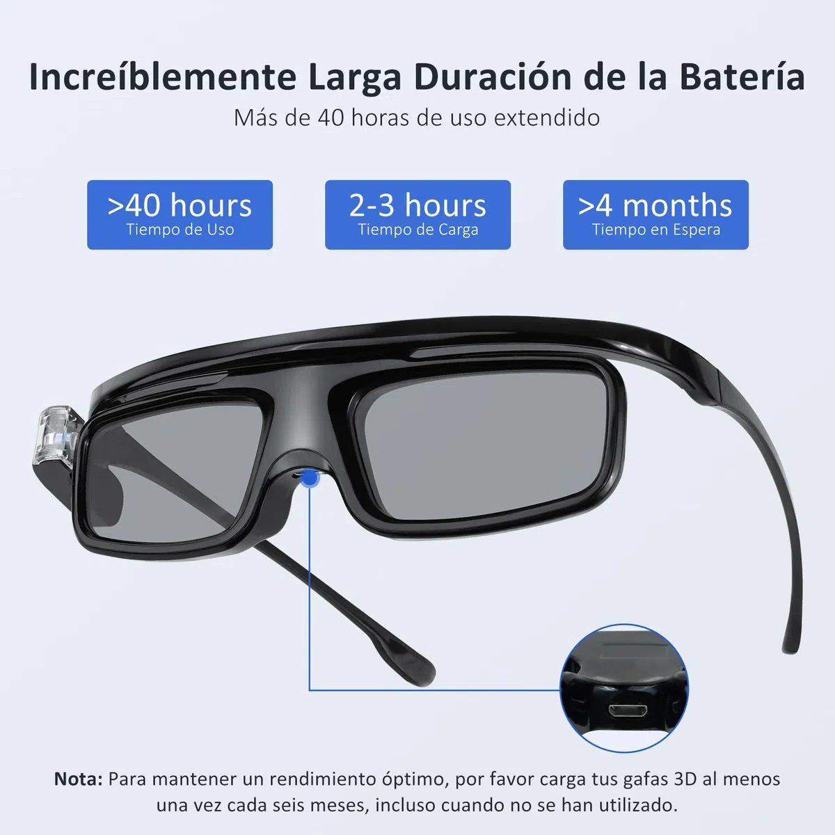NexiGo Gafas 3D de Enlace DLP, Recargables, Activas con Obturador 3D, Compatible con Aurora, Aurora Pro (Negro - Paquete de 2)