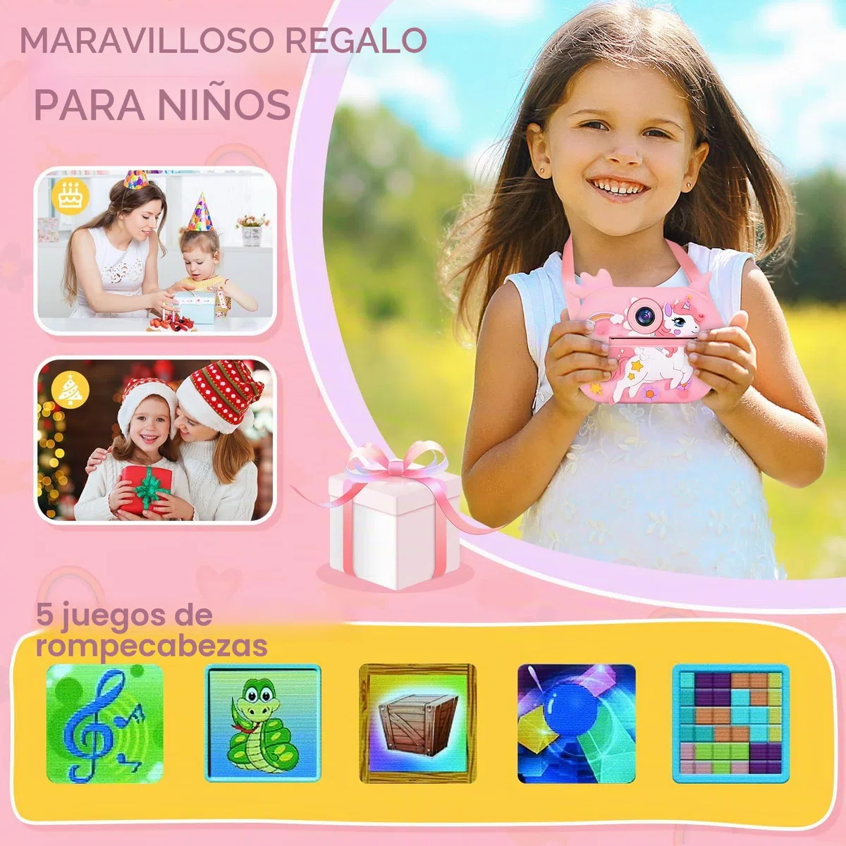 Camara Fotos Infantil Instantanea, Ambesty Camara Fotos Infantil, 2.4" HD Cámara Instantánea con Tarjeta 32GB y Papel de Impresión, 1080P HD Video Cámara, Regalos para Niños y Niñas de 3-12 (Rosa)