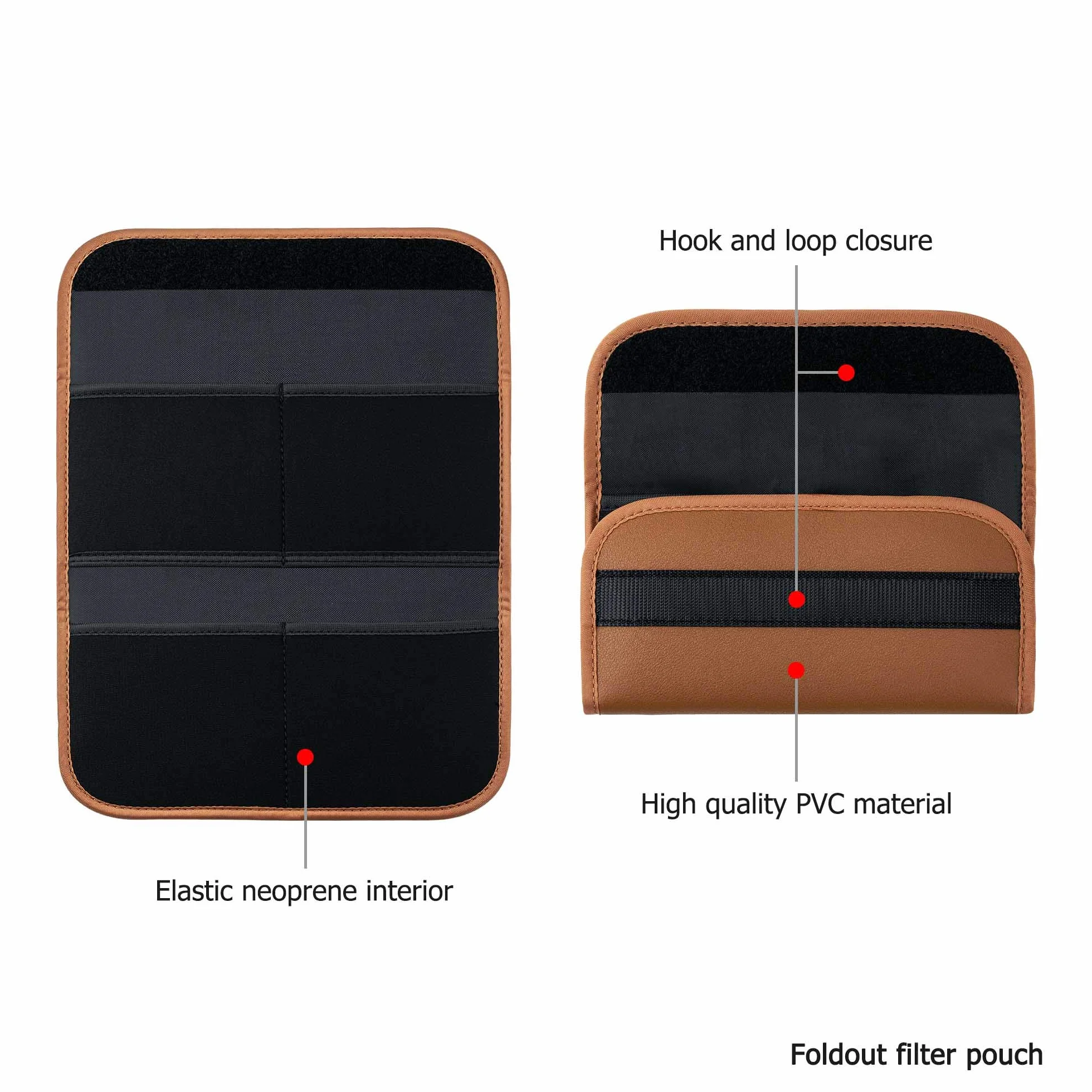 PROfezzion Estuche de Filtro con 4 Bolsillos para Lente Redondo ND CPL UV de hasta 82mm - Almacenamiento con Paño de Limpieza de Microfibra, Marrón