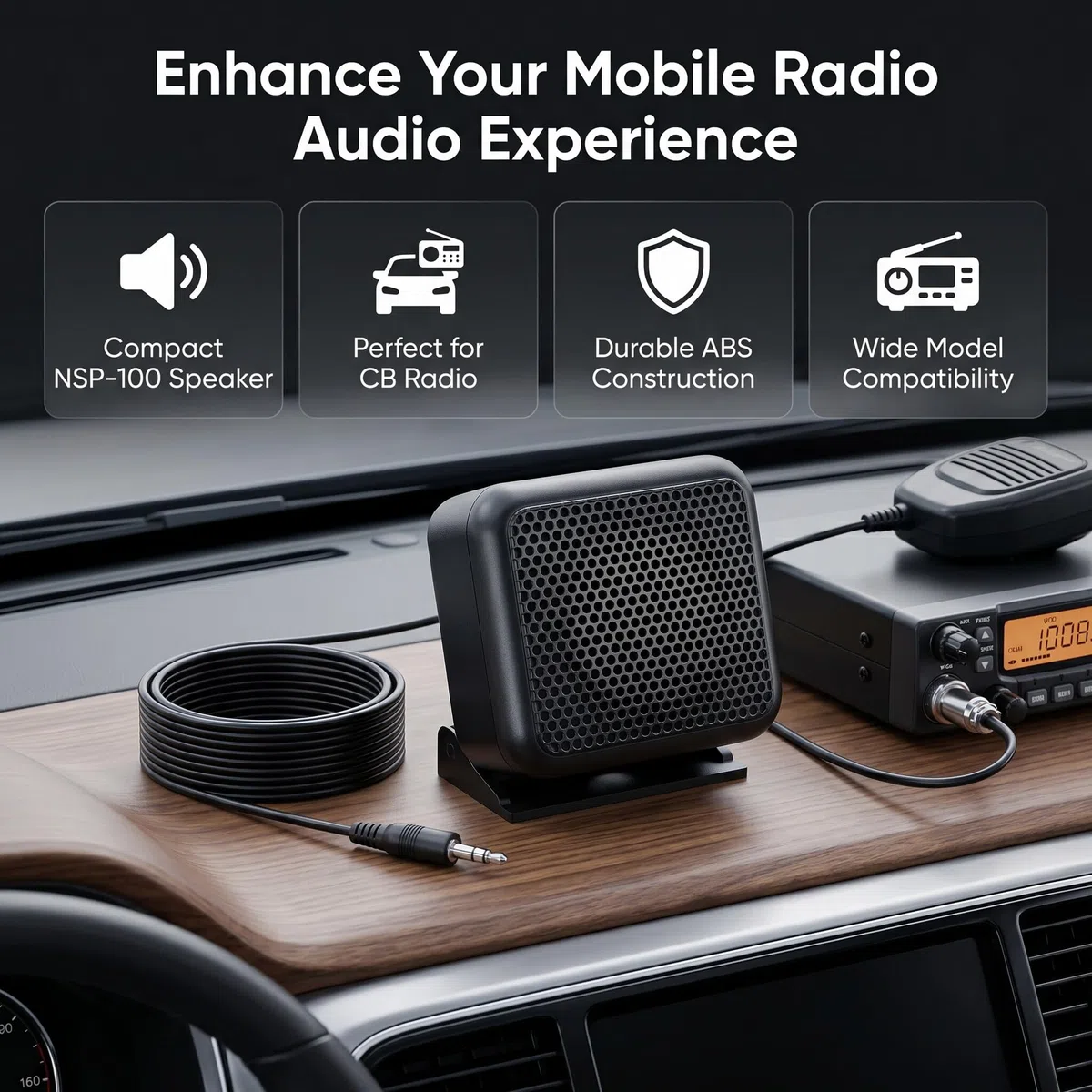 Mini Altavoz Externo CB Radio Altavoz Externo, NSP-100 Radio de Dos Vías CB Radio de Coche, Altavoz Externo Micrófono de Radio Móvil, Altavoz de Radio Rectangular Apto para Yaesu