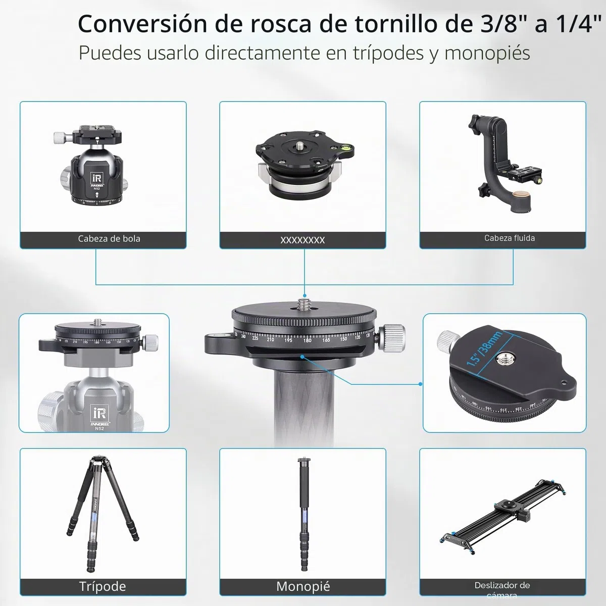 ARTCISE Cámara Base de panorámica con Placa de Estilo, Cabezal panorámico con Nivel de Burbuja para cámaras DSLR monopié con trípode, Carga máxima: 15 kg