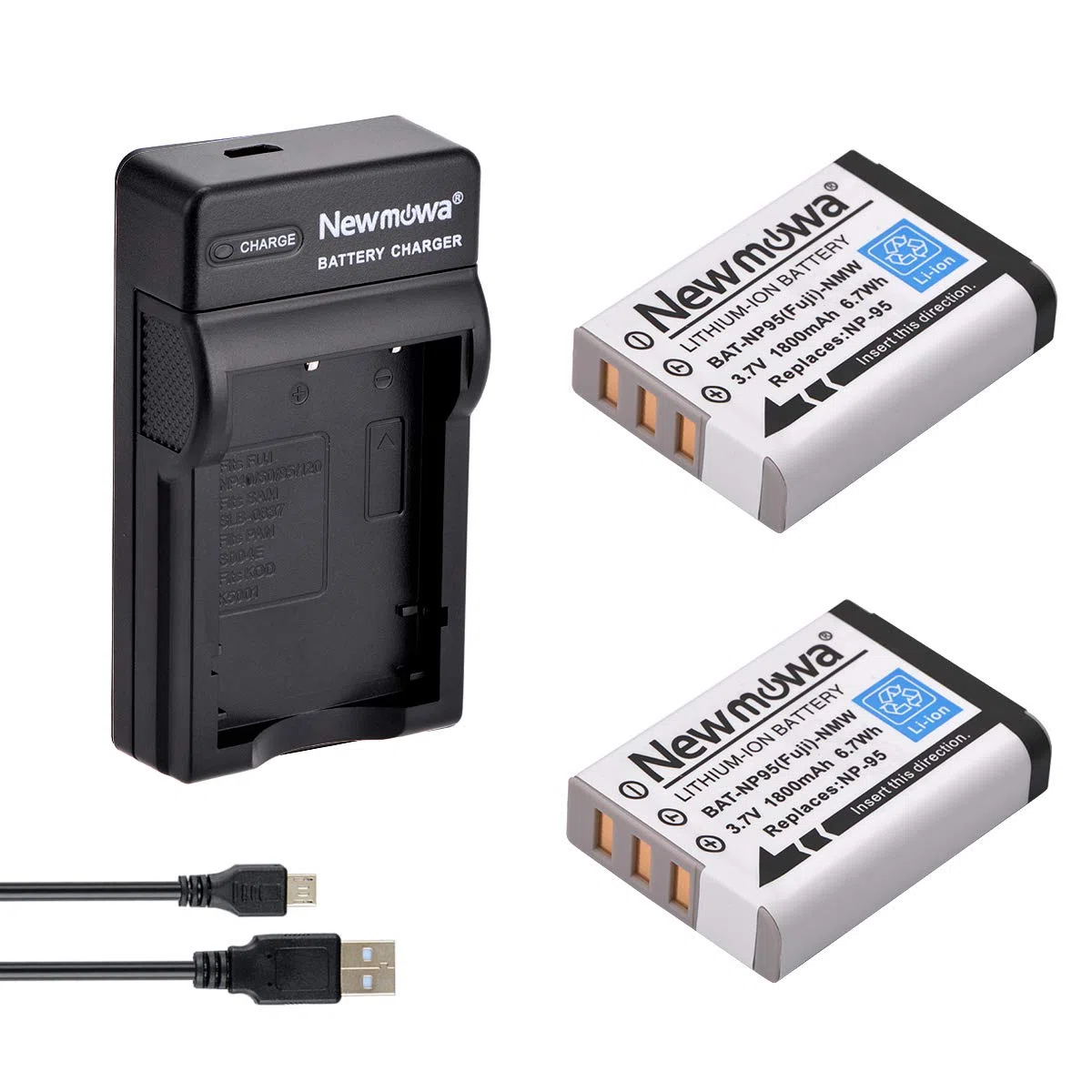 Newmowa NP-95 Batería (2-Pack) y Kit Cargador USB portátil para Fujifilm FinePix F30, FinePix F31fd, FinePix Real 3D W1, FinePix X100, FinePix X30, FinePix X100T, FinePix X100LE