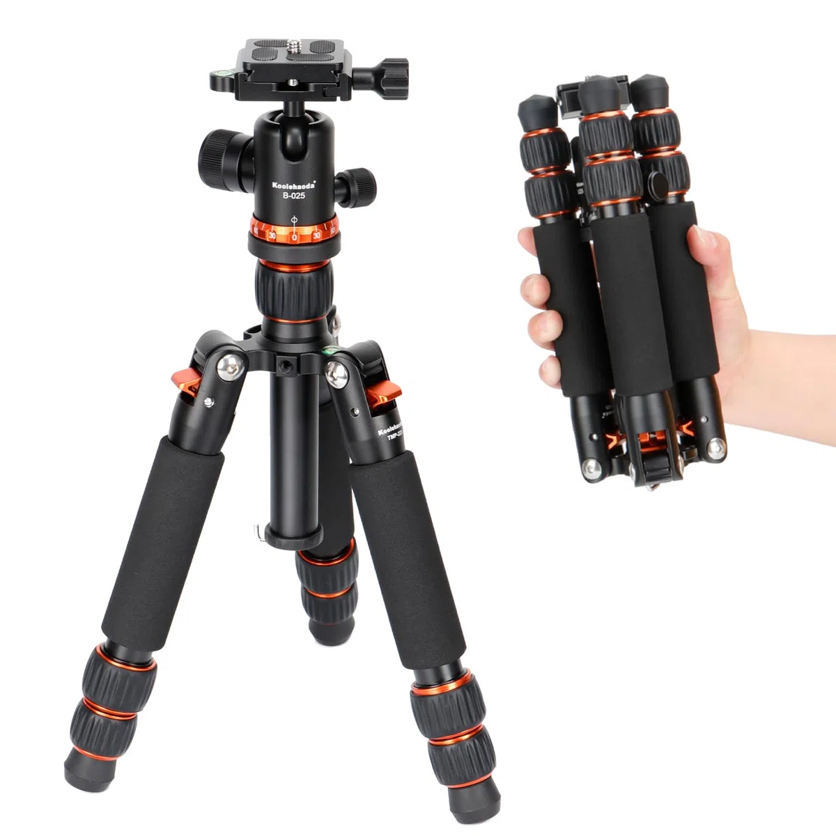 Koolehaoda Mini trípode de cámara 63,5 cm Trípode de Mesa Compacto de Aluminio Trípode de Viaje portátil con rótula de Bola de 360° para cámara DSLR Videocámara, Carga hasta 10 kg - (Naranja)